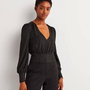 Boden Women’s Sparkle Cropped Blouson Top US 16-18 Black T1222 V-Neck NWT